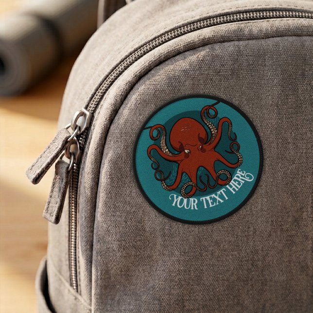 Funny Octopus Add Your Text Red Tentacles Cartoon Patch (Creator Uploaded)
