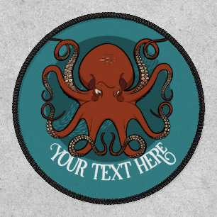 Funny Octopus Add Your Text Red Tentacles Cartoon Patch