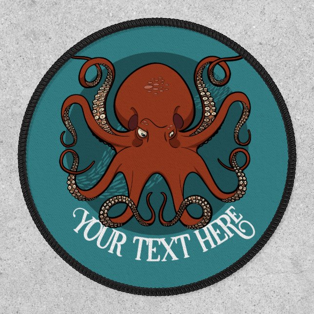 Funny Octopus Add Your Text Red Tentacles Cartoon Patch (Front)
