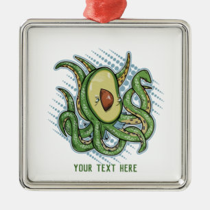 Funny Octopus Avocado Metal Ornament