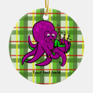 Funny Octopus Bagpipes Illustration Ceramic Ornament
