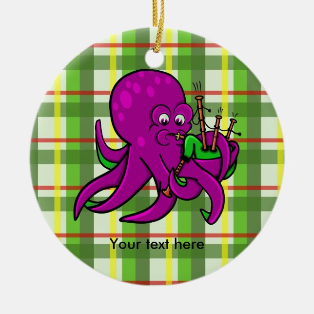 Funny Octopus Bagpipes Illustration Ceramic Ornament (Front)