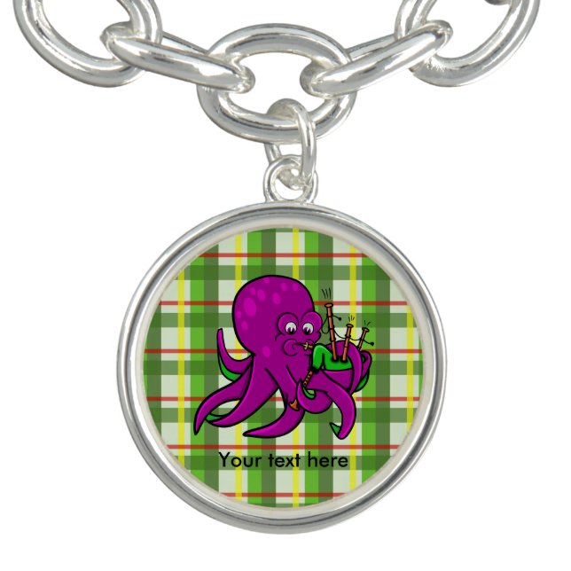 Funny Octopus Bagpipes Illustration Charm Bracelet (Design)