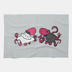 Funny Octopus Bride and Groom Wedding Art Towel