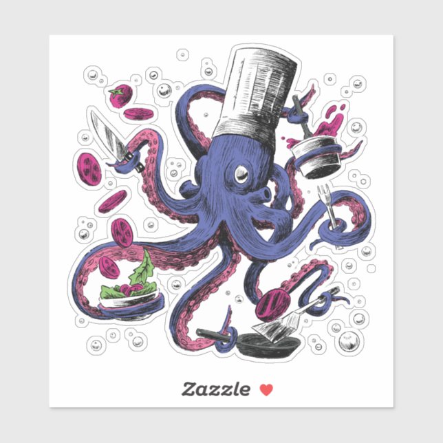 Funny Octopus Chef Sticker (Sheet)