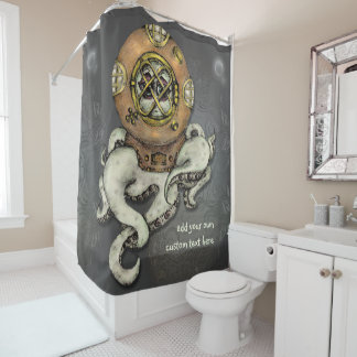 Funny Octopus Diver Sketch Personalized Shower Curtain