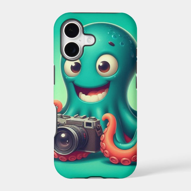 Funny Octopus Holding a Camera Iphone Case (Back)