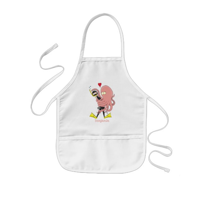 Funny octopus hugs diver cartoon humor kids' apron (Front)