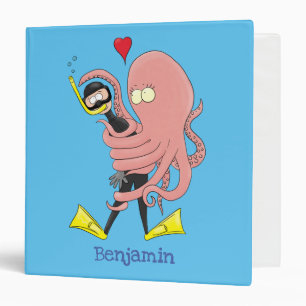 Funny octopus hugs diver cartoon humour 3 ring binder