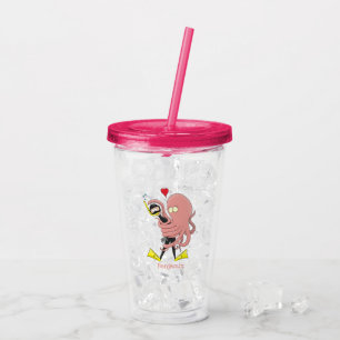 Funny octopus hugs diver cartoon humour acrylic tumbler