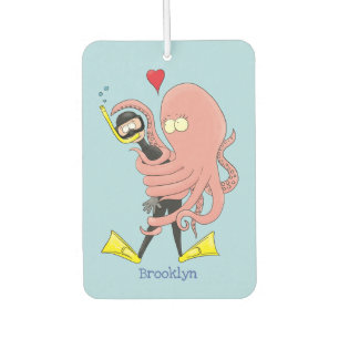 Funny octopus hugs diver cartoon humour  air freshener
