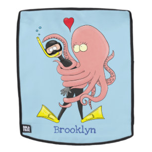 Funny octopus hugs diver cartoon humour backpack