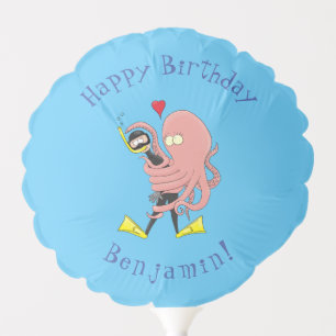 Funny octopus hugs diver cartoon humour balloon