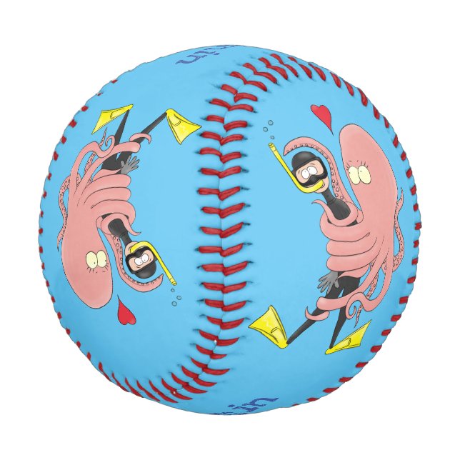 Funny octopus hugs diver cartoon humour baseball (Angled)