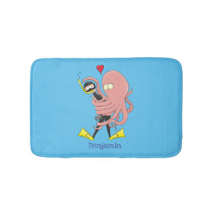 Funny octopus hugs diver cartoon humour bath mat