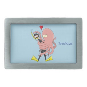 Funny octopus hugs diver cartoon humour belt buckle