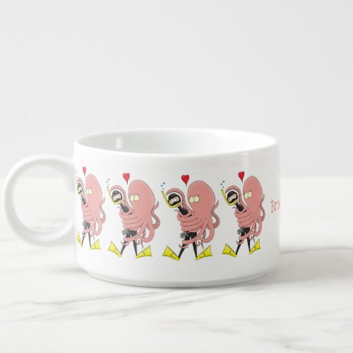 Funny octopus hugs diver cartoon humour bowl