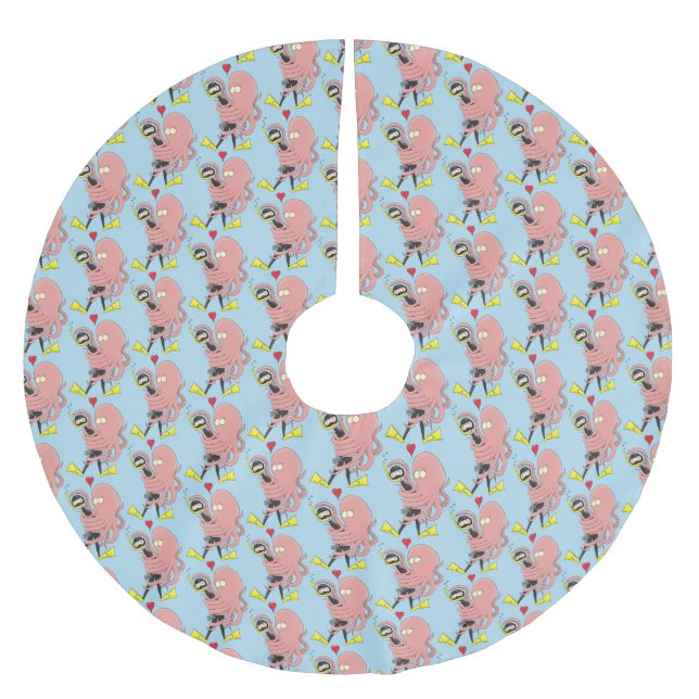 Funny octopus hugs diver cartoon humour brushed polyester tree skirt (Front)