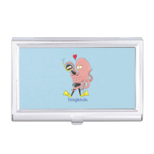 Funny octopus hugs diver cartoon humour business card case