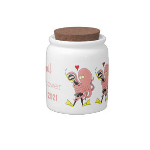 Funny octopus hugs diver cartoon humour candy jar
