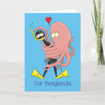 Funny octopus hugs diver cartoon humour