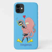 Funny octopus hugs diver cartoon humour