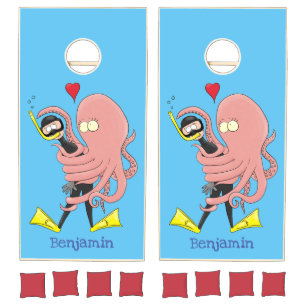 Funny octopus hugs diver cartoon humour cornhole set