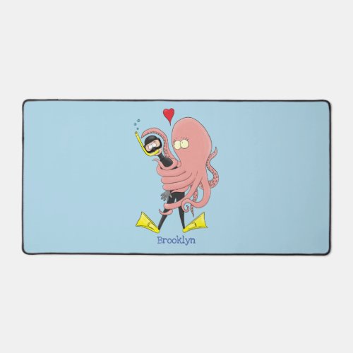 Funny octopus hugs diver cartoon humour desk mat