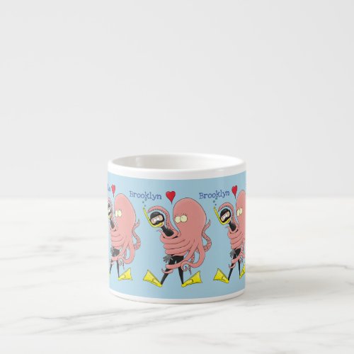 Funny octopus hugs diver cartoon humour espresso cup