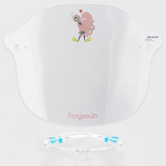 Funny octopus hugs diver cartoon humour  face shield (Front w/Glasses)