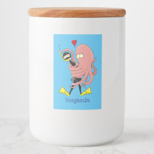 Funny octopus hugs diver cartoon humour   food label