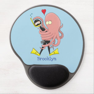 Funny octopus hugs diver cartoon humour gel mouse pad