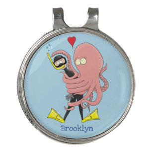 Funny octopus hugs diver cartoon humour golf hat clip