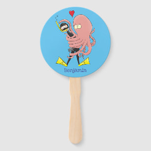 Funny octopus hugs diver cartoon humour hand fan