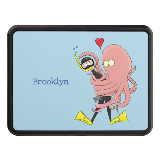Funny octopus hugs diver cartoon humour hitch cover (Front)