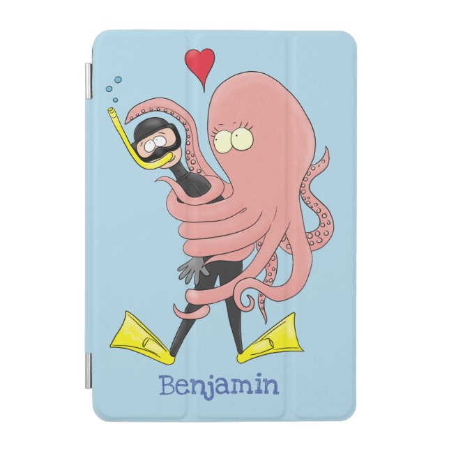 Funny octopus hugs diver cartoon humour iPad mini cover (Front)