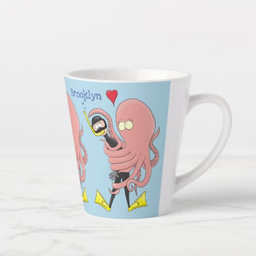 Funny octopus hugs diver cartoon humour latte mug