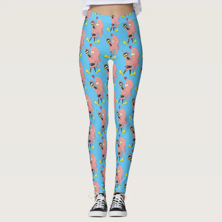 Funny octopus hugs diver cartoon humour leggings | Zazzle