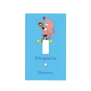Funny octopus hugs diver cartoon humour light switch cover