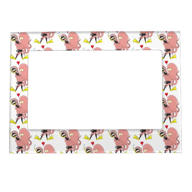 Funny octopus hugs diver cartoon humour  magnetic frame (Front)
