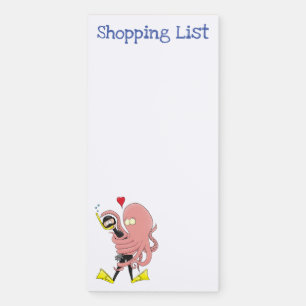 Funny octopus hugs diver cartoon humour magnetic notepad