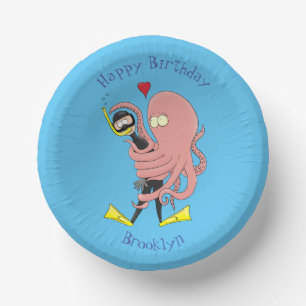 Funny octopus hugs diver cartoon humour paper bowls