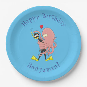 Funny octopus hugs diver cartoon humour paper plates