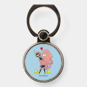 Funny octopus hugs diver cartoon humour phone ring stand