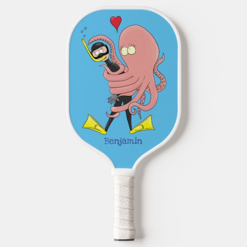 Funny octopus hugs diver cartoon humour pickleball paddle