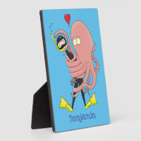 Funny octopus hugs diver cartoon humour plaque