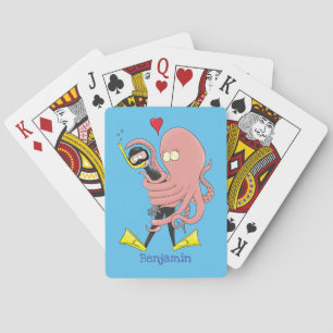 Funny octopus hugs diver cartoon humour poker cards