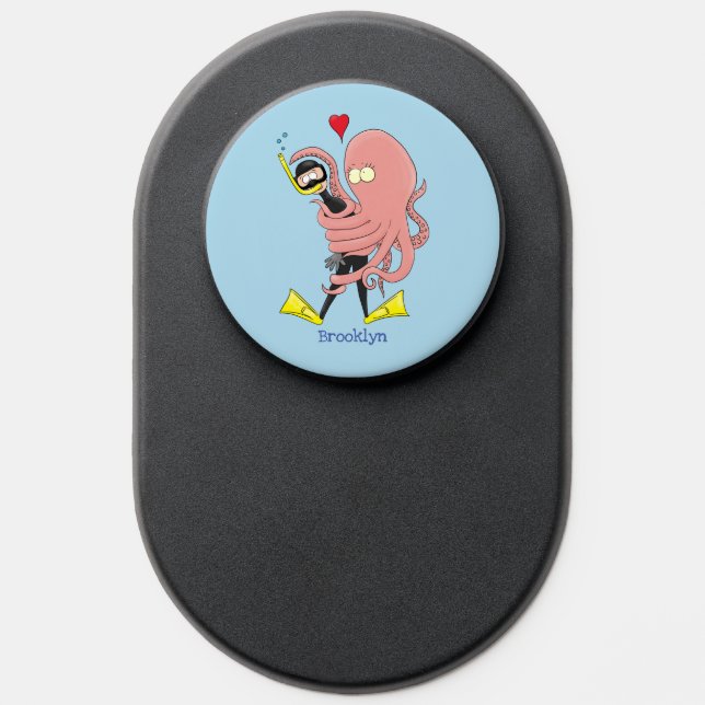 Funny octopus hugs diver cartoon humour PopSocket (Popsocket)