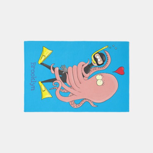 Funny octopus hugs diver cartoon humour rug