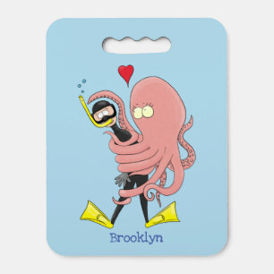 Funny octopus hugs diver cartoon humour seat cushion